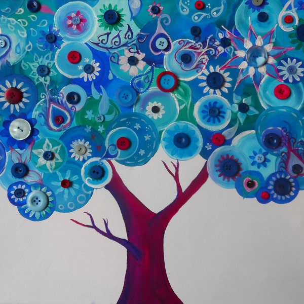 Button Tree Canvas Painting