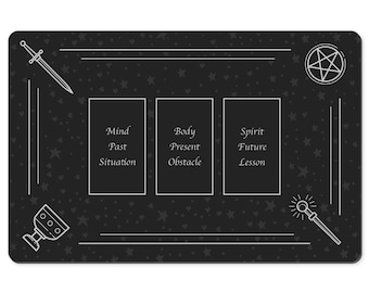 3 Card Spread Tarot Mat - Tarot Symbols, Tarot Cloth