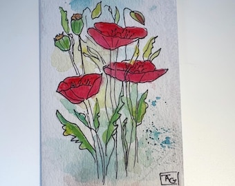 Red Poppy Greeting Card: Watercolor Floral Print, Blank Inside (4x6 with Envelope)