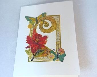 Hand Collaged Floral Butterfly Card – Vintage Mixed Media Art (5" x 7")