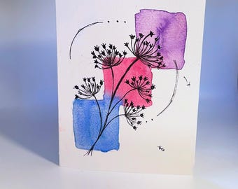 Hand Painted Botanical Card, Watercolor Abstract Wildflower, Original Art (5x7)