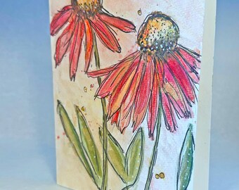Hand Painted Coneflower Card | Original Watercolor & Ink Botanical Art