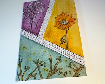 Floral Greeting Card: Purple Gold Teal Wildflower Card, Blank Inside (4x6)