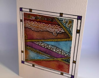 Abstract Watercolor Card: Hand Painted, 5x7, Blank Inside