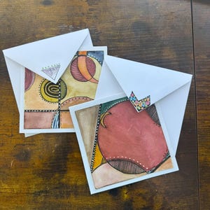 Cartes originales peintes à la main, cartes d'art abstrait, cartes toutes occasions, jeu de deux cartes de correspondance