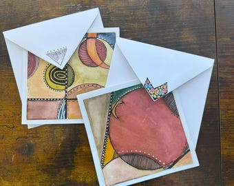 Abstract Watercolor Note Cards - Hand Painted Original Art - Blank Greeting Card