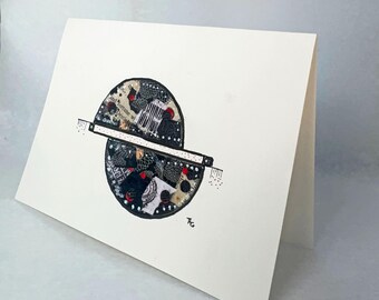 Original Mixed Media Collage Card | Abstract Circle Art | Vintage Paper Blank Card 5x7