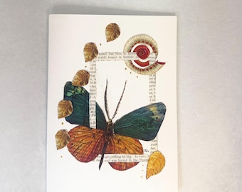 Hand Collaged Card - Vintage Butterfly Botanical Card - Mixed Media Art