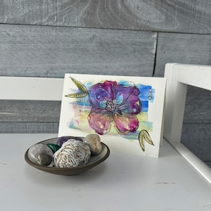 Hand Painted Watercolor Art Card  with Matching Envelope Whimsical Flower Suitable for Framing