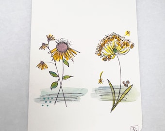 Hand Drawn and Painted Card  | Wildflower Botanical | 5x7 Floral Note Card