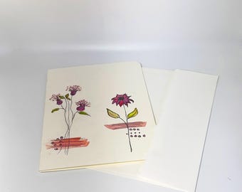 Red and Pink Floral Watercolor Card: Hand Painted Botanical Art