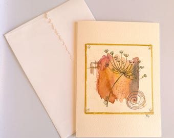 Botanical Watercolor Card - Blank Note Card with Envelope