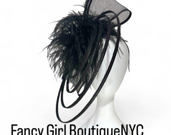 Black Feather Fascinator Hat, Modern Chic Feather Kentucky Derby Fascinator, Caged Fascinator Hat,Modern Church Wedding Garden Tea Party Hat