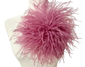 Dusty Rose Feather Corsage Pin, Mocha Chocolate Brown, Olive Green,Red, White Beige, Black,Navy Silver, Red,Large Ostrich Feather Brooch Pin
