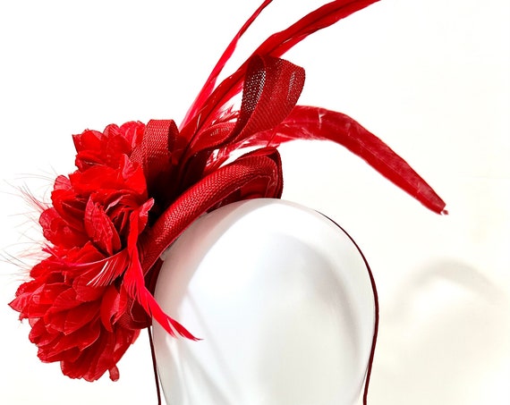 Valentine's Day Fascinator Hat, Valentine's Headband, Kentucky Derby Hat Fascinate, Red Headband Fascinator Hat, Red Feather Hat Fascinate