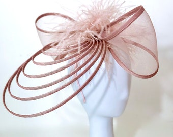 Dusty Rose Kentucky Derby Hat, Bow Fascinator, Big Bow Geometric Derby Hat, Wedding  Fascinator Hat, Feather Bow Modern Bow Fascinate Hat