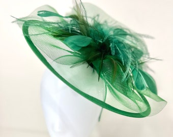 Green Crinoline Hat, Green Kentucky Derby Fascinator Headband, Green Feather Hat, High Tea Hat, Pink, Navy, Black Fascinator Hat, Church Hat