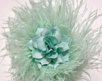 Mint Fascinator Hat clip, Pale Mint Aqua Feather Flower clip, Wedding Kentucky Derby Fascinator Hat Clip, Church Hat Clip,Bridal Hairpiece