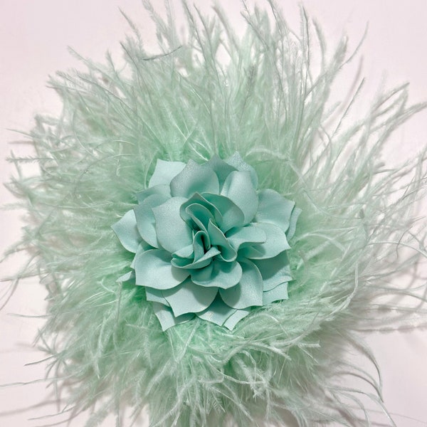Mint Fascinator Hat clip, Pale Mint Aqua Feather Flower clip, Wedding Kentucky Derby Fascinator Hat Clip, Church Hat Clip,Bridal Hairpiece