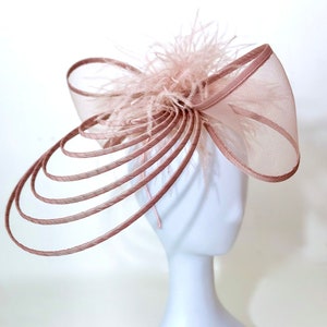 Dusty Rose Kentucky Derby Hat, Bow Fascinator, Big Bow Geometric Derby Hat, Wedding  Fascinator Hat, Feather Bow Modern Bow Fascinate Hat