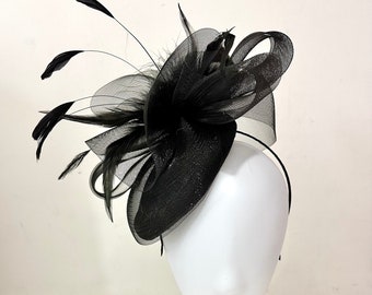 Black Feather Fascinator Hat, Kentucky Derby Hat Fascinate, Viva Magenta, Pink, Hot Pink,Royal Blue Derby Feather Hat, Church Fascinator