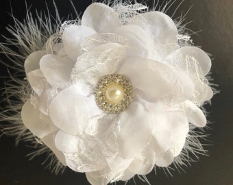 White Lace Flower Hair Clip, Ivory Chiffon Lace Hair clip, Wedding Bridal Flower Hair Clip, Chiffon Lace Flower Hair Clips, All Colors