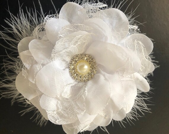 White Lace Flower Hair Clip, Ivory Chiffon Lace Hair clip, Wedding Bridal Flower Hair Clip, Chiffon Lace Flower Hair Clips, All Colors