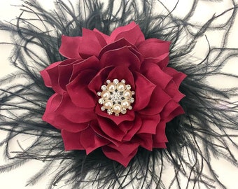 Burgundy Deep Red Wine Fascinator Clip, Navy Blue Hairpiece, Feather. Flower Clip, Black, Red, All Colors, Wedding Bridal Derby Fascinators