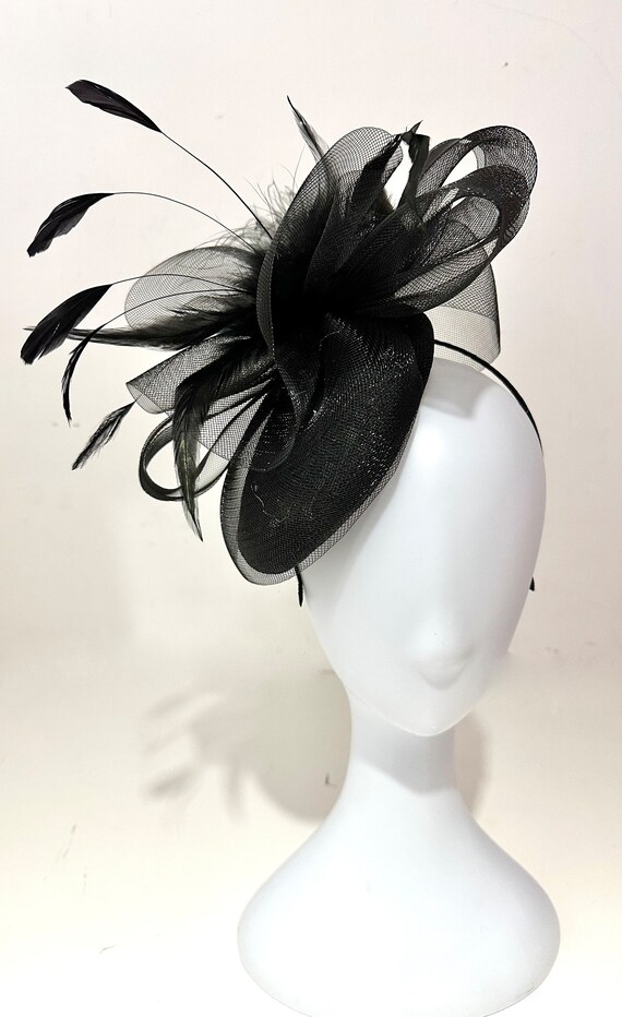 Black Feather Fascinator Headband Hat, Wedding Fascinator, Mother of the Bride Headpiece, Kentucky Derby Hat Fascinator, Black Fascinate,