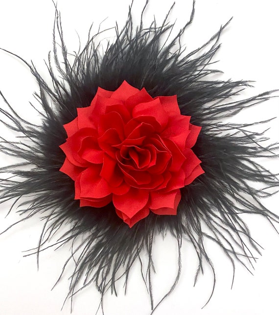 Red Black FeatherFascinator, Red  Black Feather Clip,  Christmas Fascinator, Red White Feather Hairpiece, Christmas Fascinator Hair clip
