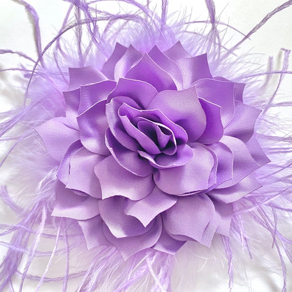 Lavender, Dusty Lilac, Purple Hair Flower Clips, Wedding Bridal Easter Flower Hair Clips, Custom Church Hairpiece, Feather Flower Clips