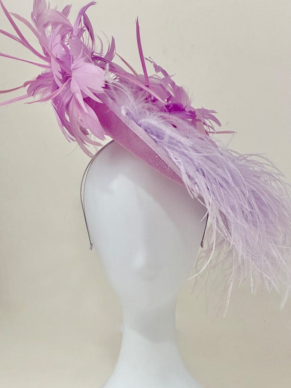 Lavender Lilac Kentucky Derby Hat, Couture Derby Fascinator Hat, Lavender Saucer Sinamay Derby Hat, Mother of the Bride Wedding Fascinate