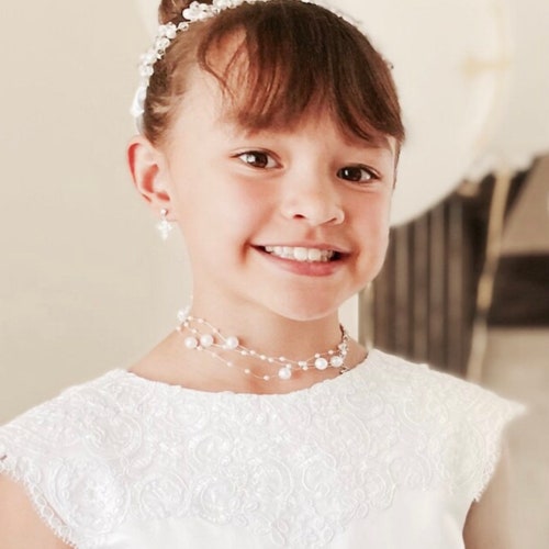 White Floral Hair Crown for Girls, First Communion & Flower Girl Wreath main image 1