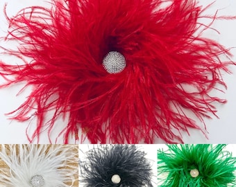 Ostrich Feather Brooch Pin, Red Feather Brooch Crystal Brooch, Feather Wrist Cuffs, Feather Shoe Clips, Ostrich Feather Cuffs, All Colors