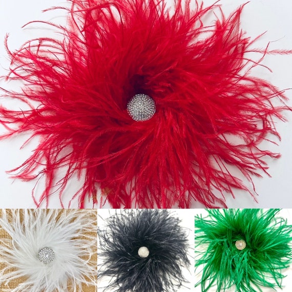 Ostrich Feather Brooch Pin, Red Feather Brooch Crystal Brooch, Feather Wrist Cuffs, Feather Shoe Clips, Ostrich Feather Cuffs, All Colors