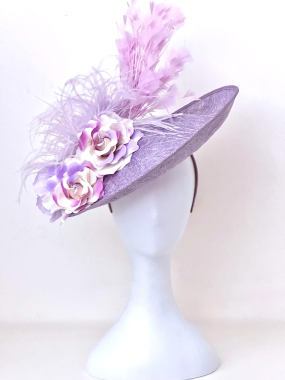 Lavender Fascinator Hat, Lavender Pink Derby Fascinator Hat,Big Kentucky Derby Hat, Lilac Church Wedding Fascinate, High Tea Party Hat
