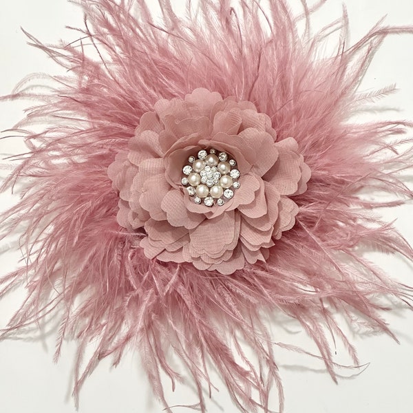 Dusty Rose Pink Mauve Feather Fascinator Hat Clip, Dusty Rose Feather Clip, Wedding Church Tea Party Fascinate