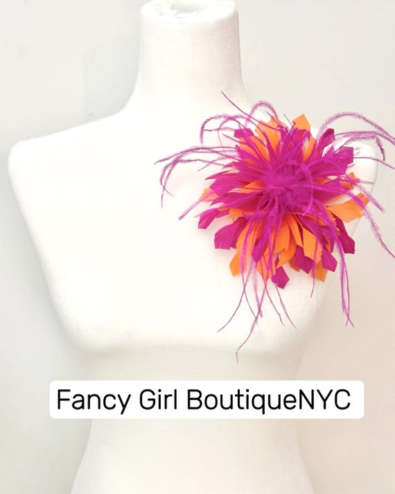 Pink Orange Brooch, Oversized Feather Pin boutonniere, Sage Green, Black,Silver, Dusty Rose, Beige 3D Geometric Handcut Feather Brooch Pin