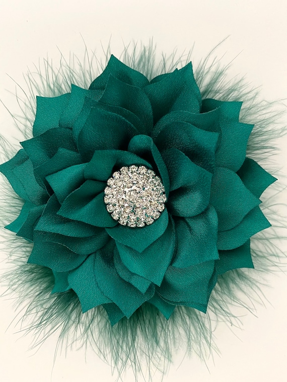 Dark Green Flower Hair Clips, Dark Green, Deep Teal Flower Clips, Custom Flower Clips, Wedding Flower Girl Clips,Christmas Flower Hair Clips
