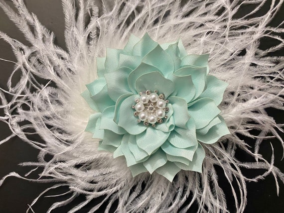 Mint Pale Mint Fascinator, Champagne Beige , Dusty Rose Pink, Blush White Burgundy Fascinator Hairpiece, Bridal Flowers Feather  Hairpiece