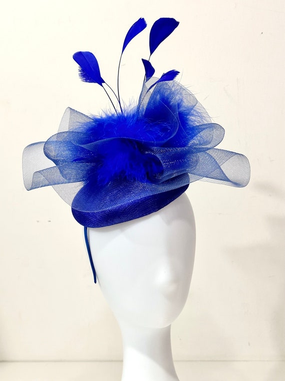 Royal Blue Fascinate Hat, Hot Pink, Pink, Black Fascinator Hat, Viva Magenta, White, Ivory, Yellow, Orange Feather Hat, Church Wedding Hat