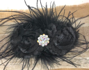 Black Feather Clip, Dance Costume Hairpiece, Feather Hair Clips, Black Glitter Clip, Black Feather Clip, All colors Feather Hair Clips