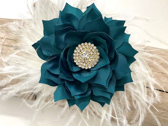 Deep Green Teal Emerald, Jade, Deep Teal Hunter Green Pine Sage Wedding Bridal Flowers Hairpiece, Brides Maid Clips, Flower Girl Hairpieces,