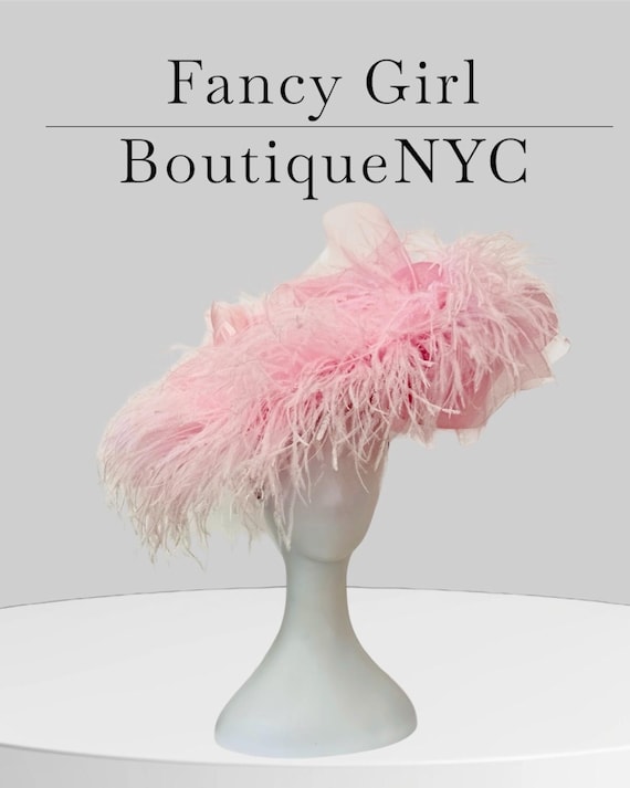 Pink Feather Fascinator Hat: Couture Kentucky Derby Fascinator Hat, Powder Pink Feather Hat, Big Derby Hat, Church Wedding Garden Tea Party