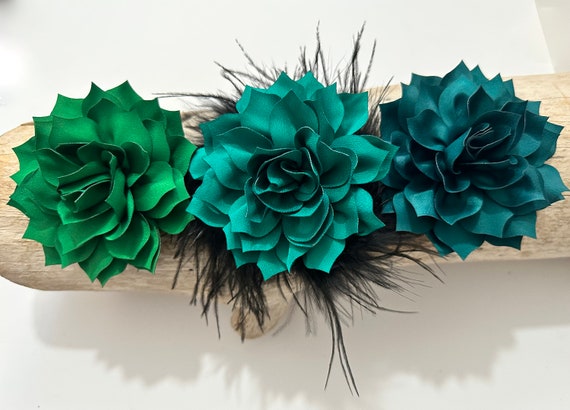 Dark Green, Red, Black, Emerald, Champagne Beige,Flower Feather Clip, Wedding Bridal Flower Hair Clips, Wedding Headpieces, Custom Hairpiece