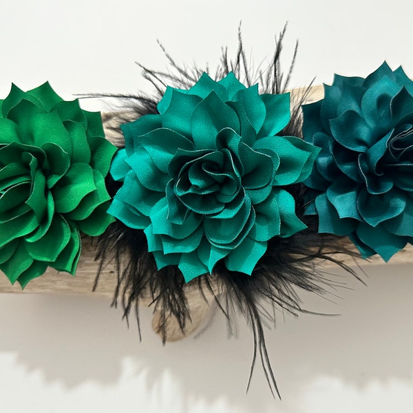 Dark Green, Red, Black, Emerald, Champagne Beige,Flower Feather Clip, Wedding Bridal Flower Hair Clips, Wedding Headpieces, Custom Hairpiece