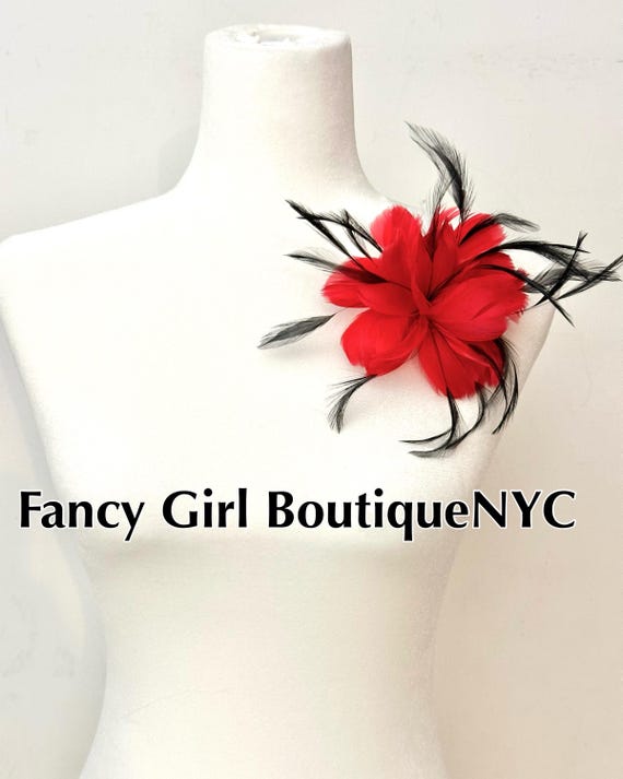 Red Black Feather Brooch Pin, Red Black Flower Pin, Geometric 3D Feather Brooch,Flower Corsage Pin, Hot Pink, Beige, Black White Feather Pin