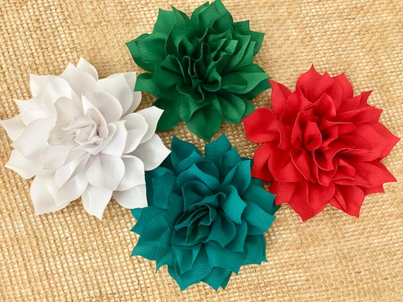 Christmas Hair Bows, Matching Hair Clips, Red Flower Clip, White Flower Clip, Green Dark Green Flower Hair Clips, Christmas Hair Bow