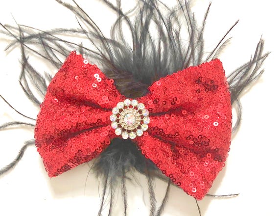 Feather Hair Bow clips, Dance Hair Bow, Feather Bow Custom Dance Hair Clip, Feather Clip, All colors, Neon Bows, Hot Pink, Black, Red,Purple
