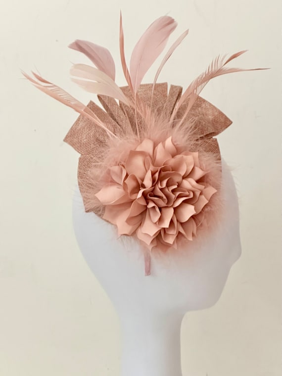 Dusty Rose Fascinator Hat, Kentucky Derby Hat, Beige Pink Derby Hat Fascinator Hat, Tea Party Hat, Mother of the Bride Wedding Fascinator